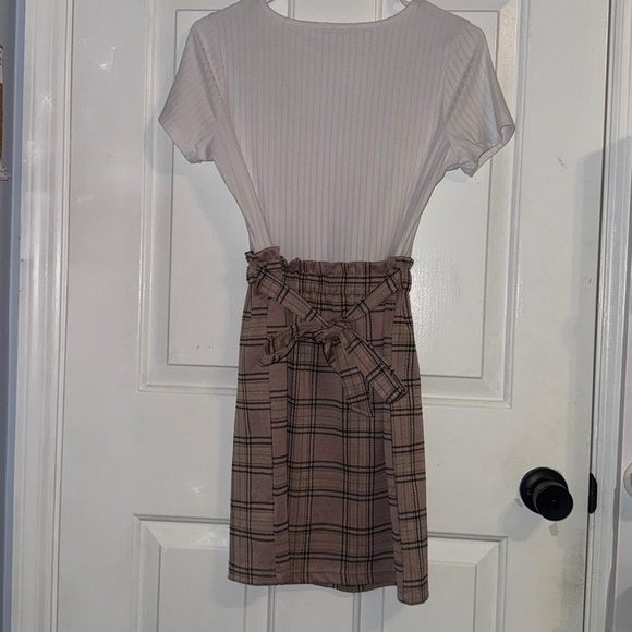 Ultra Flirt Dress Scoop Neck Buttons White with Pink Plaid Skirt Above Knee - Picture 2 of 5